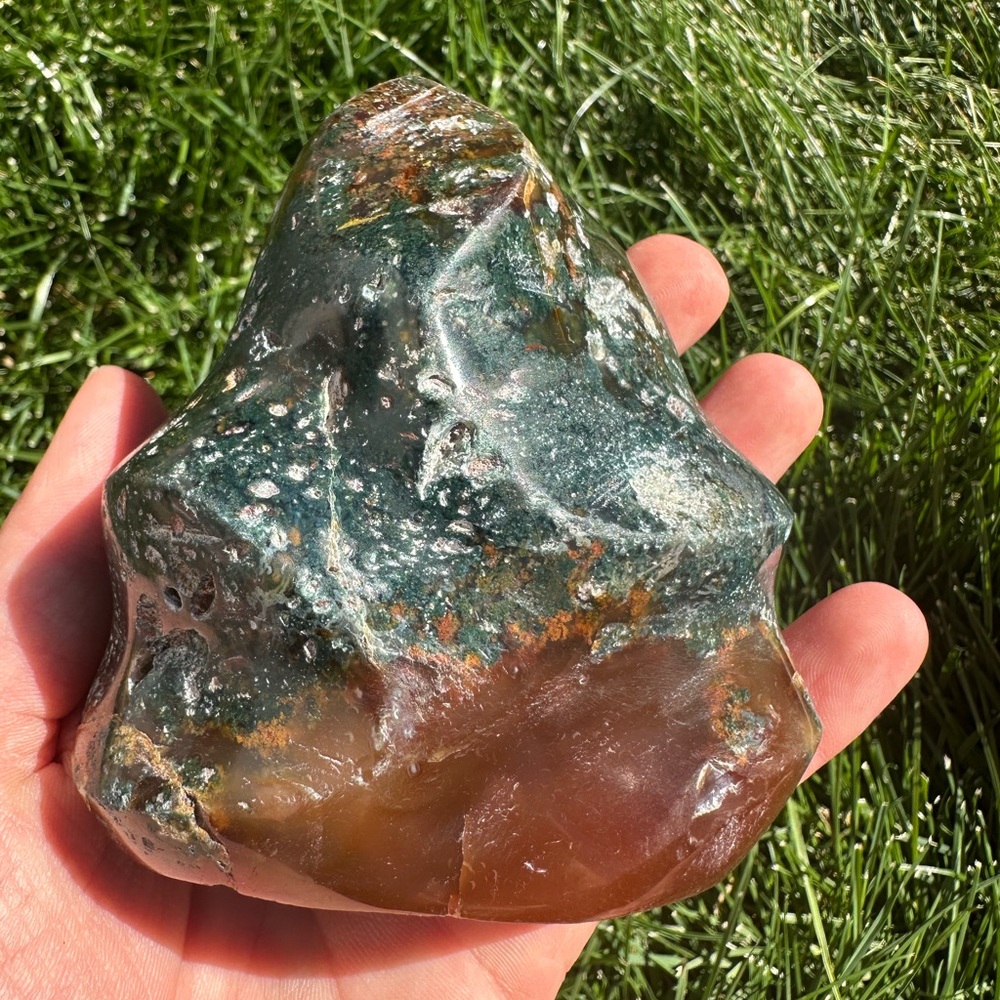 Natural Ocean Jasper Stone Flame Home Accent Decor